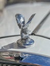 Close-up of `Spirit of Ecstasy` sculpture located on the front of Rolls Royce Oldtimer car Royalty Free Stock Photo