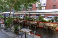 New York / USA - October 3 2020: An empty outdoor restaurant in downtown Manhattan. Covid outdoor dining