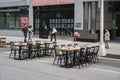 New York / USA - October 10 2020: An empty outdoor restaurant in midtown Manhattan. Covid outdoor dining Royalty Free Stock Photo