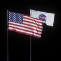New york, USA - October 25, 2020: USA moon exploration mission. flags 3d render