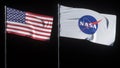 New york, USA - October 25, 2020: Nasa and USA flags on moon surface. 3d render