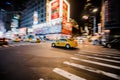 NYC Yellow Cab passing Fast at Night in Timesquare Manhattan, Ne