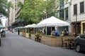 New York / USA - October 10 2020: An outdoor restaurant in midtown Manhattan. Covid outdoor dining Royalty Free Stock Photo