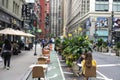 New York / USA - October 10 2020: An outdoor restaurant in midtown Manhattan. Covid outdoor dining Royalty Free Stock Photo