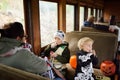 New York, USA - October 27, 2018: People ride in traditional train express on celebrations halloween near New York