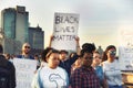 New York, USA, October 01, 2018. Procession in support of people of different colors on the Brooklyn Bridge