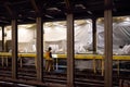 NEW YORK, USA - OCTOBER 22, 2018: Repair in New York subway. MTA worker repairing the platform of the NYC subway station Royalty Free Stock Photo