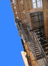 New York USA, old colorful classic buildings, facade, architecture, balcony and windows against blue sky in Soho, Downtown Manhat Royalty Free Stock Photo