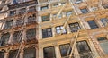 New York USA, old colorful classic buildings, facade, architecture, balcony and windows in Soho, Downtown Manhattan Royalty Free Stock Photo