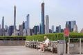 Rooftop view of Metropolitan Museum of Art with Manhattan skyline. Royalty Free Stock Photo