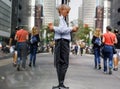 Elderly gray-haired man with a mobile phone in NYC