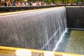 New York, USA - September 2, 2018: Abstract view of the fountains at the 9 11 memorial. Manhattan, New York, USA