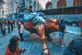 Monument of Charging Bull Financial on Broadway, near Wall Street in the New York with people and tourists Royalty Free Stock Photo