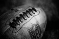 NEW YORK, USA, SEPTEMBER 11, 2023: NFL football Ball detail on the official ball, black and white photo Royalty Free Stock Photo