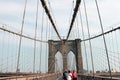 New York, USA - September 2, 2018: Pier of Brooklyn Bridge in New York CIty, vintage style, Manhattan, New York, USA Royalty Free Stock Photo