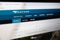 NEW YORK, USA - SEPTEMBER 5, 2023: Selective blur on an Amtrak logo on their homepage on their website. Amtrak is the USA long