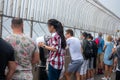 Tourists observing landmarks from observation deck at Empire State Building Royalty Free Stock Photo