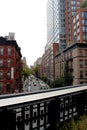 New York, USA, September 20, 2017. View of the houses and the road from the High Line Park in Manhattan. Royalty Free Stock Photo