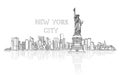 New York, USA skyline background. City silhouette engraving with Royalty Free Stock Photo