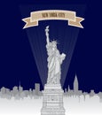 New York, USA skyline. NYC city silhouette with Liberty monument Royalty Free Stock Photo