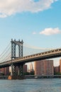 New York, Usa: skyline, skyscrapers and Manhattan Bridge viewed from Brooklyn Royalty Free Stock Photo