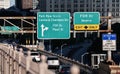 Traffic signs at the entrance to Manhattan from Brooklyn Bridge indicating the main streets an exits