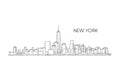 New York vector panorama, hand drawn line art illustration