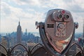 New York: view of Manhattan skyline, Empire State Building and Top of the Rock binocular on September 16, 2014 Royalty Free Stock Photo