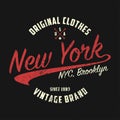 New York vintage brand graphic for t-shirt. Original clothes design with grunge. Authentic apparel typography. Vector.