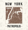 New York vintage t-shirt graphic design with city map.