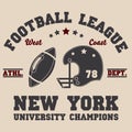 New York vintage t-shirt graphics, design, print, typography, label with football helmet. Vector Royalty Free Stock Photo