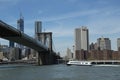 New York Waterway ferry under Brooklyn Bridge Royalty Free Stock Photo