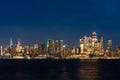 New York west side skyline at night with lights, panoramic business skyscrapers Royalty Free Stock Photo