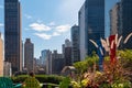 New York - A woman sitting at the rooftop with the city skyline view and modern skyscrapers Royalty Free Stock Photo