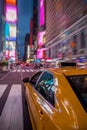 New york yellow cab under bright lights of Times Square Royalty Free Stock Photo