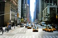 New York yellow taxi cabs rush through Sixth Avenue in Manhattan Royalty Free Stock Photo