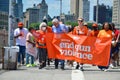 New Yorkers protesting at the Brooklyn Bridge to support the survivors and gun violence prevention Royalty Free Stock Photo