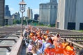 New Yorkers protesting at the Brooklyn Bridge to support the survivors and gun violence prevention Royalty Free Stock Photo