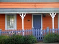 New Zealand: Akaroa historic orange cottage detail