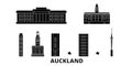 New Zealand, Auckland flat travel skyline set. New Zealand, Auckland black city vector illustration, symbol, travel