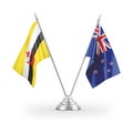 New Zealand and Brunei table flags isolated on white 3D rendering