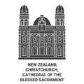 New Zealand, Christchurch,Cathedral Of The Blessed Sacrament travel landmark vector illustration