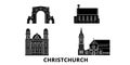 New Zealand, Christchurch flat travel skyline set. New Zealand, Christchurch black city vector illustration, symbol Royalty Free Stock Photo