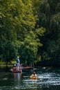 New Zealand, Christchurch, People are enjoing on the boat on the river in Botanic garden