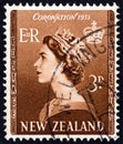 NEW ZEALAND - CIRCA 1953: A stamp printed in New Zealand shows Queen Elizabeth II, circa 1953.