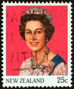 NEW ZEALAND - CIRCA 1985: A stamp printed in New Zealand shows Queen Elizabeth II from photo by Camera Press, circa 1985.