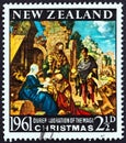 NEW ZEALAND - CIRCA 1961: A stamp printed in New Zealand shows Adoration of the Magi by Albrecht Durer, circa 1961.