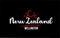 New Zealand country on black background with red love heart and its capital Wellington