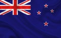 New Zealand country flag on wavy silk fabric background panorama