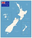 New Zealand - detailed map with administrative divisions and country flag. Vector illustration